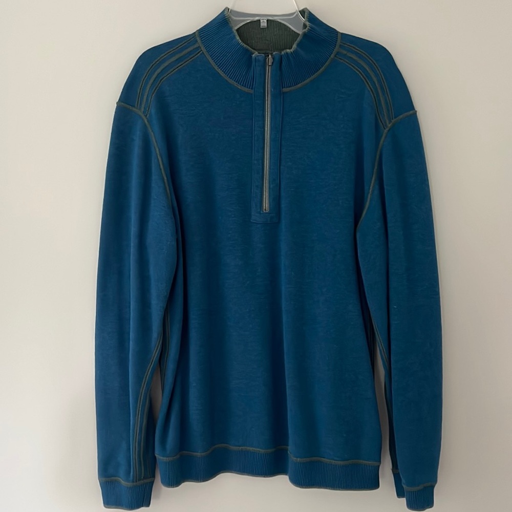Mens reversible Tommy Bahama 1/4 zip sweater blue/green size large